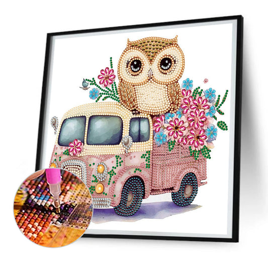 Pink Owl Car - Special Shaped Drill Diamond Painting 30*30CM