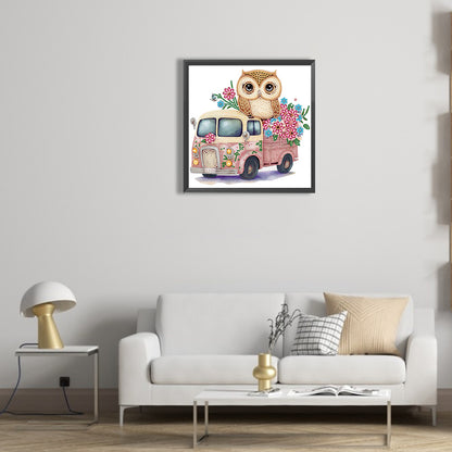 Pink Owl Car - Special Shaped Drill Diamond Painting 30*30CM