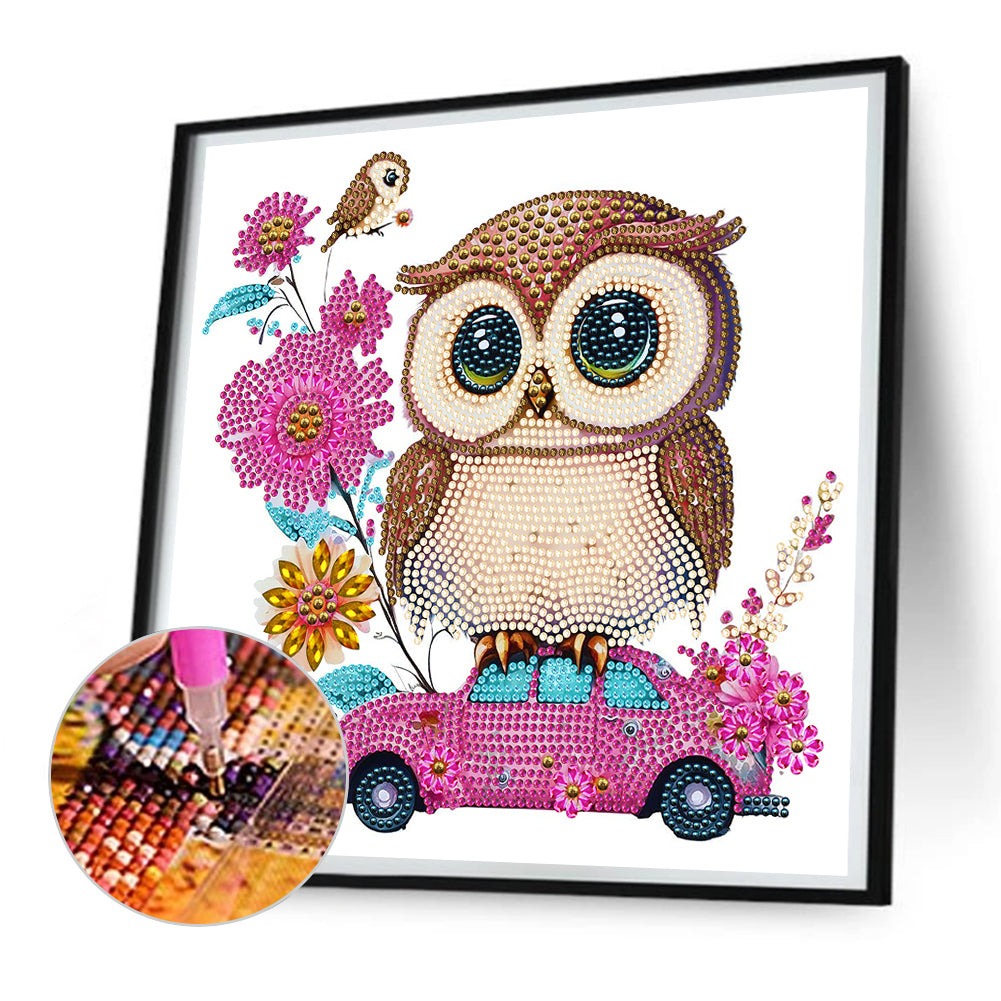 Pink Owl Car - Special Shaped Drill Diamond Painting 30*30CM