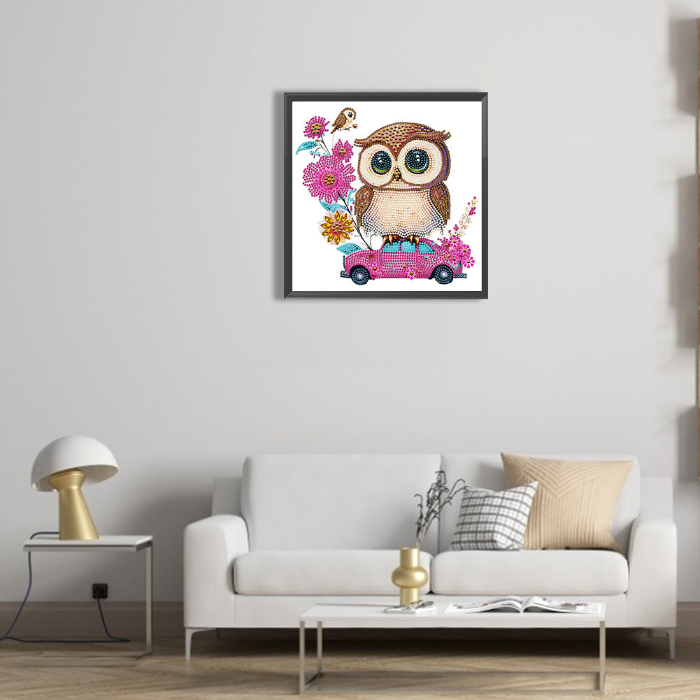 Pink Owl Car - Special Shaped Drill Diamond Painting 30*30CM