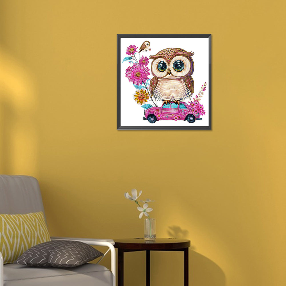 Pink Owl Car - Special Shaped Drill Diamond Painting 30*30CM