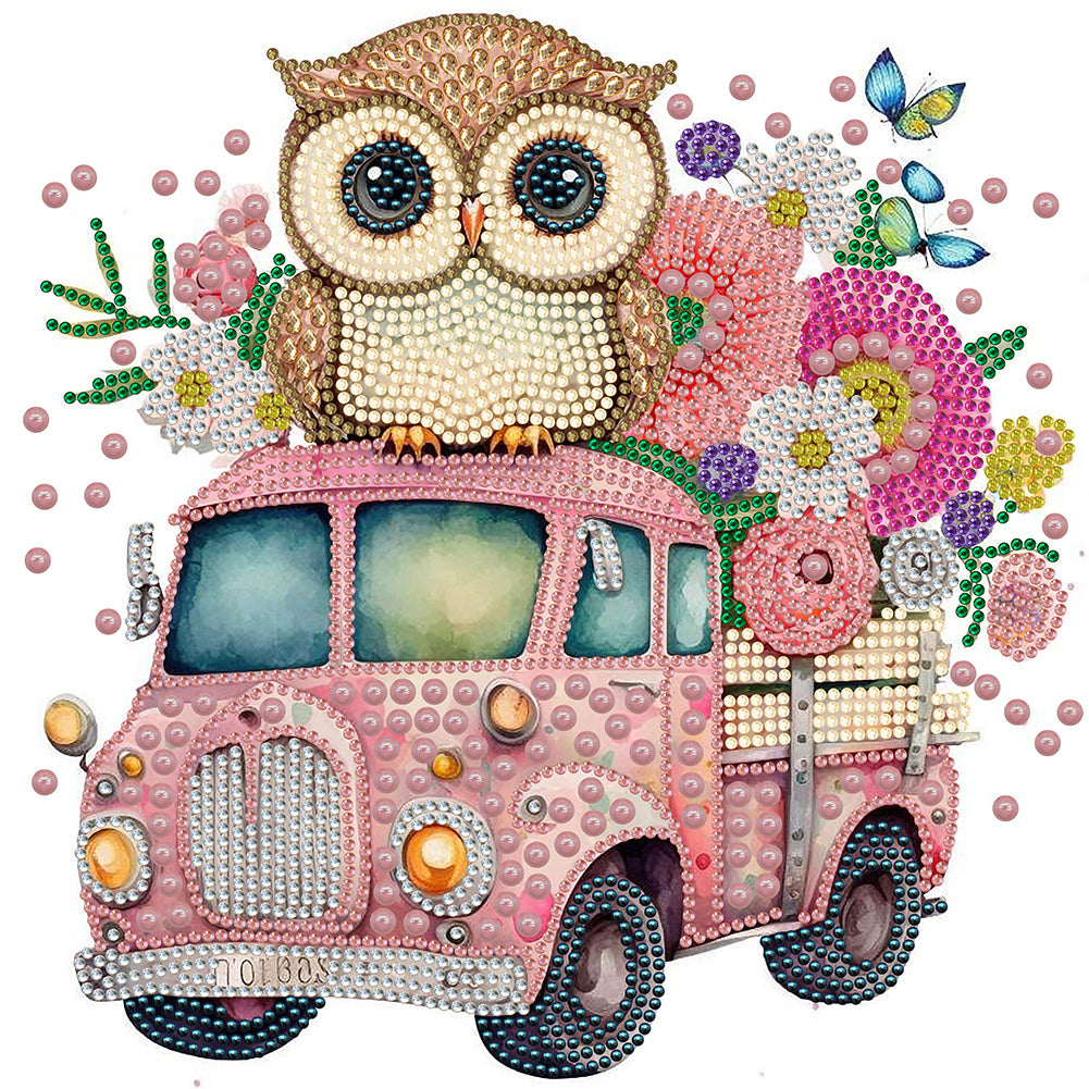 Pink Owl Car - Special Shaped Drill Diamond Painting 30*30CM