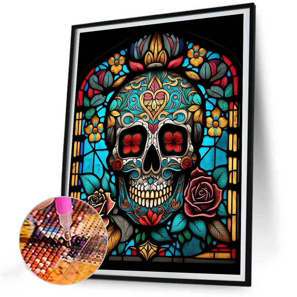 Skull Glass Painting - Full Round Drill Diamond Painting 30*40CM