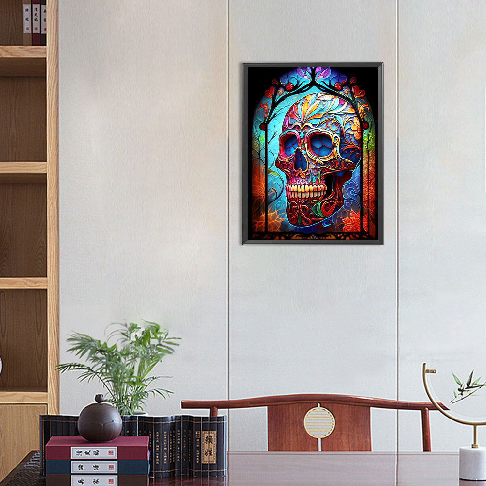 Skull Glass Painting - Full Round Drill Diamond Painting 30*40CM