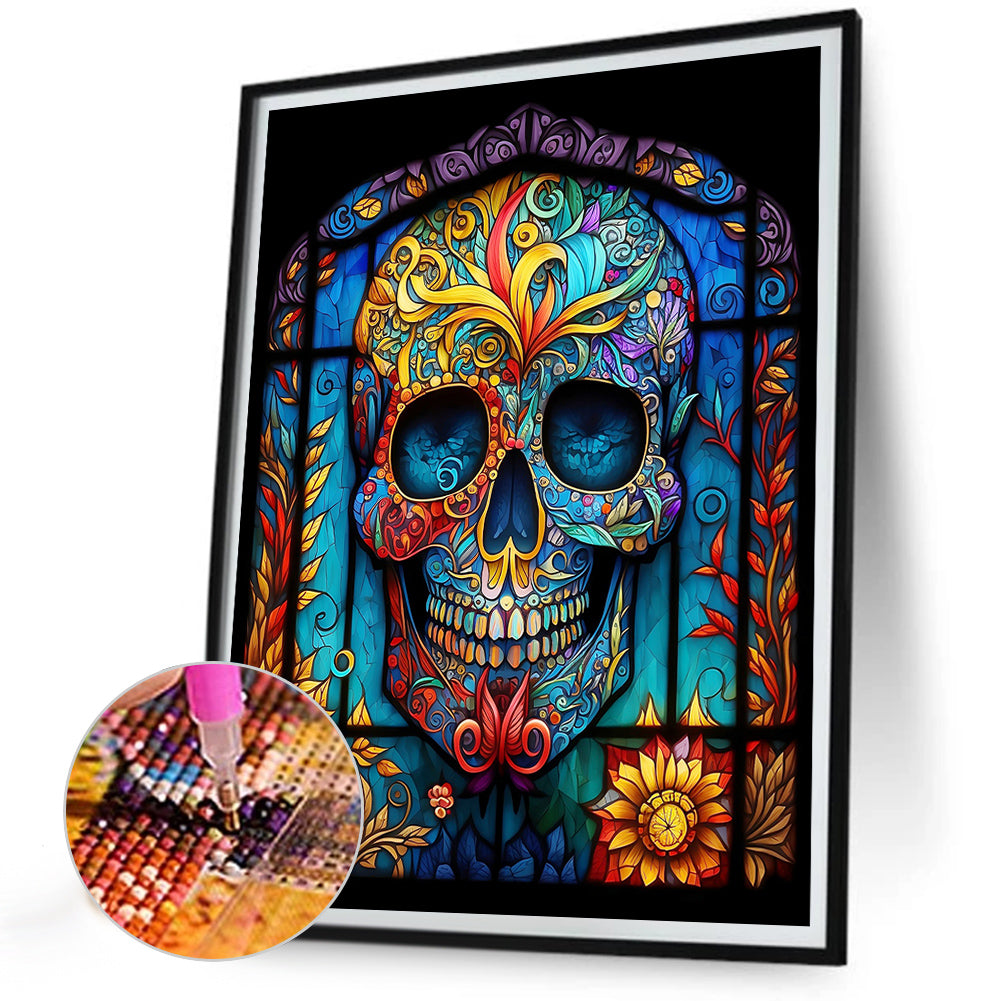 Skull Glass Painting - Full Round Drill Diamond Painting 30*40CM