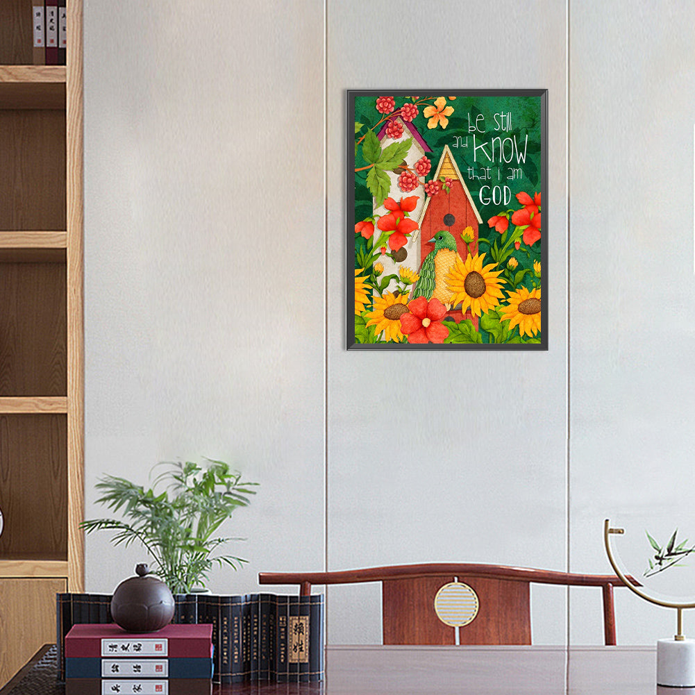 Green Bird And House - Full Round Drill Diamond Painting 30*40CM