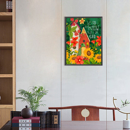 Green Bird And House - Full Round Drill Diamond Painting 30*40CM