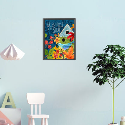Blue Bird And House - Full Round Drill Diamond Painting 30*40CM
