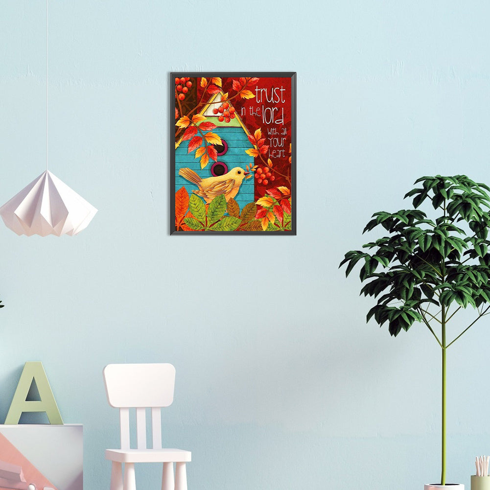 Yellow Bird And House - Full Round Drill Diamond Painting 30*40CM
