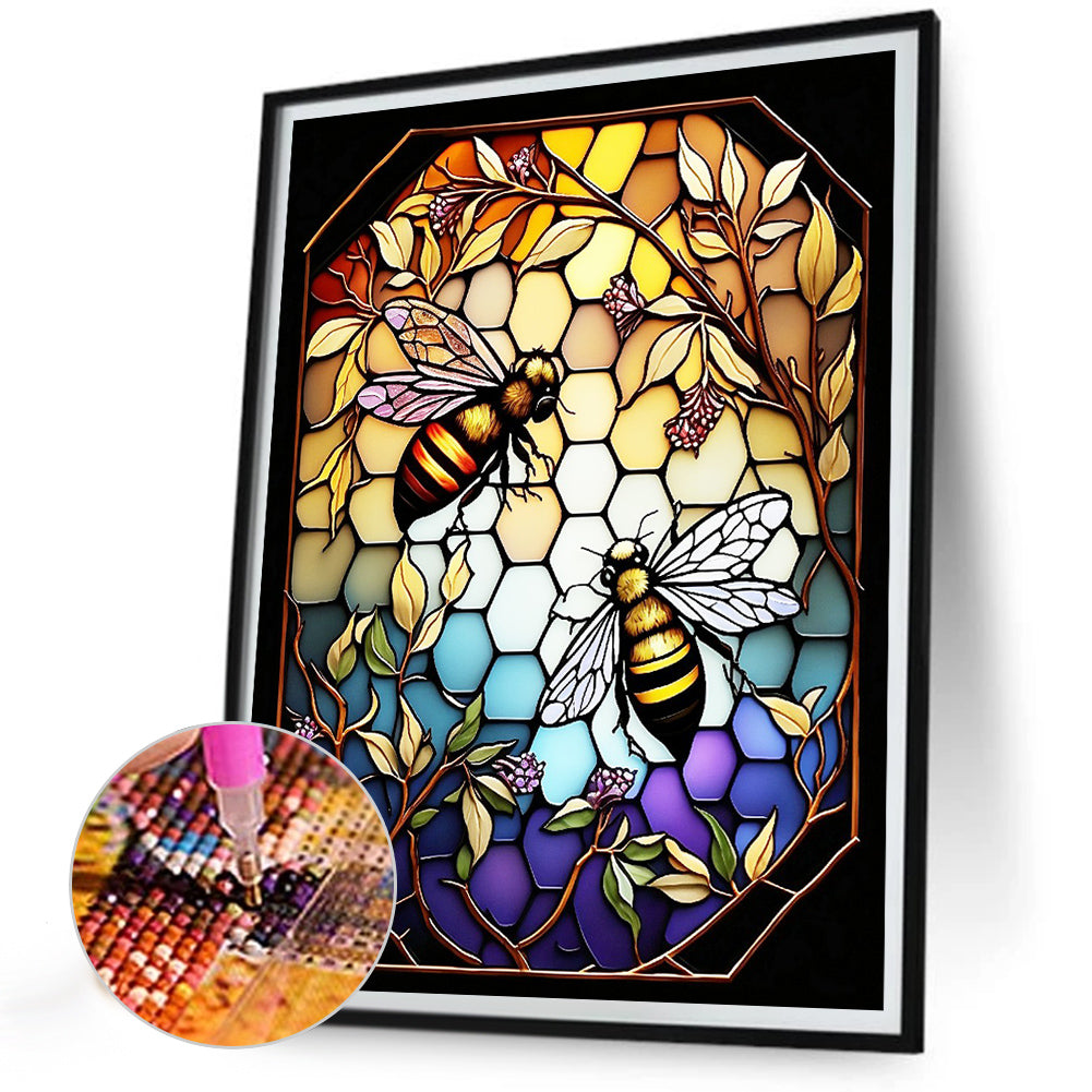 Bee Glass Painting - Full Round Drill Diamond Painting 30*40CM