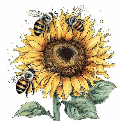 Bee Sunflower - Full Round Drill Diamond Painting 30*30CM