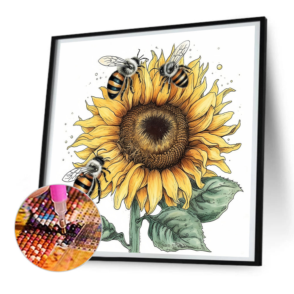 Bee Sunflower - Full Round Drill Diamond Painting 30*30CM