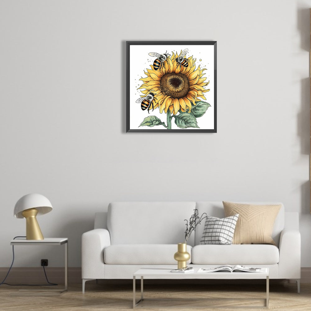 Bee Sunflower - Full Round Drill Diamond Painting 30*30CM