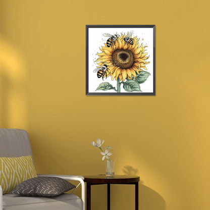 Bee Sunflower - Full Round Drill Diamond Painting 30*30CM