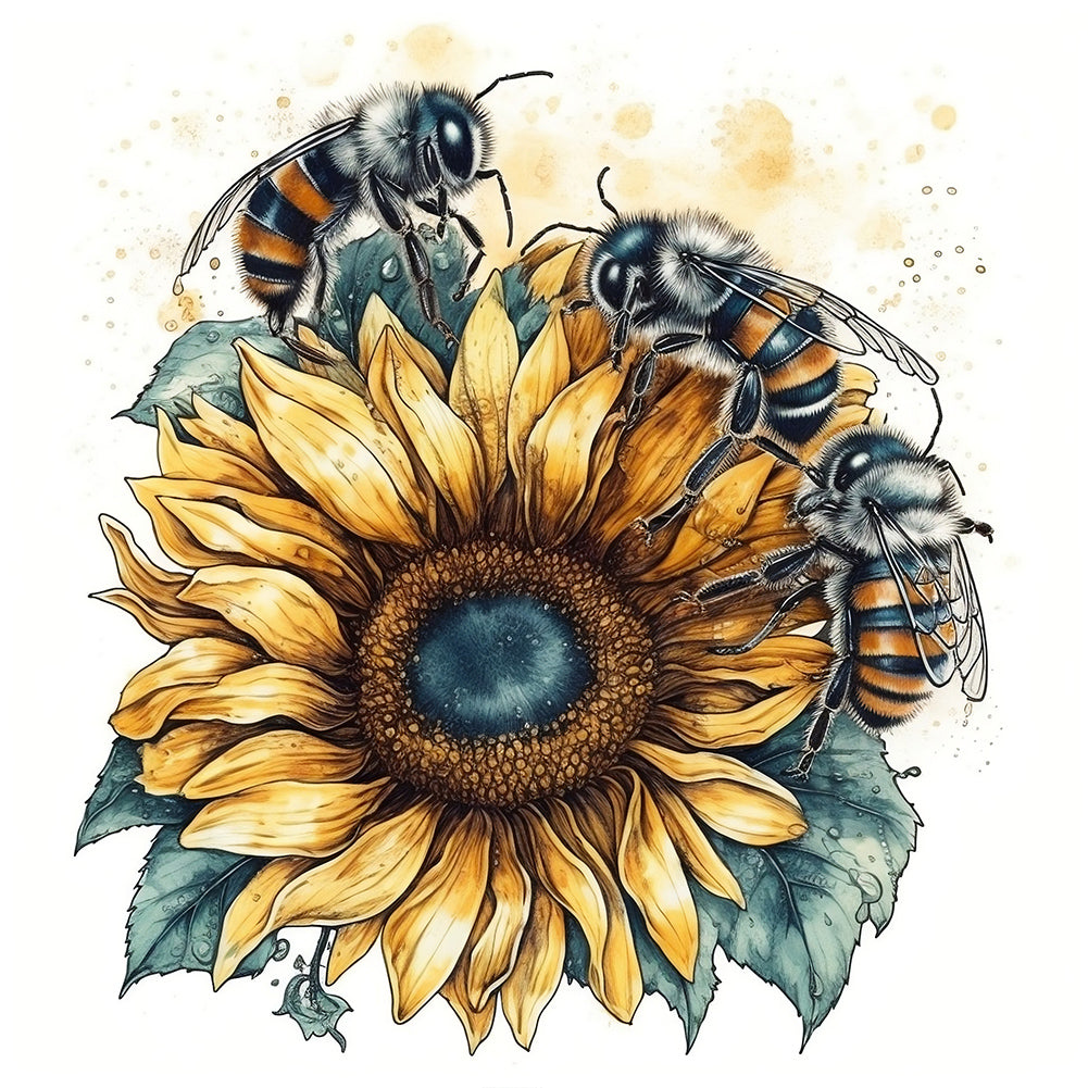 Bee Sunflower - Full Round Drill Diamond Painting 30*30CM