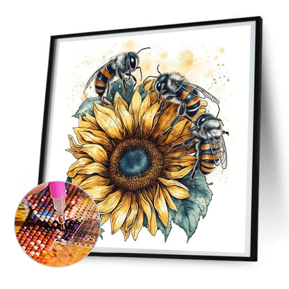 Bee Sunflower - Full Round Drill Diamond Painting 30*30CM