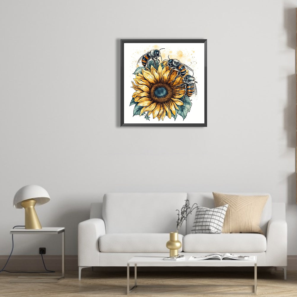 Bee Sunflower - Full Round Drill Diamond Painting 30*30CM