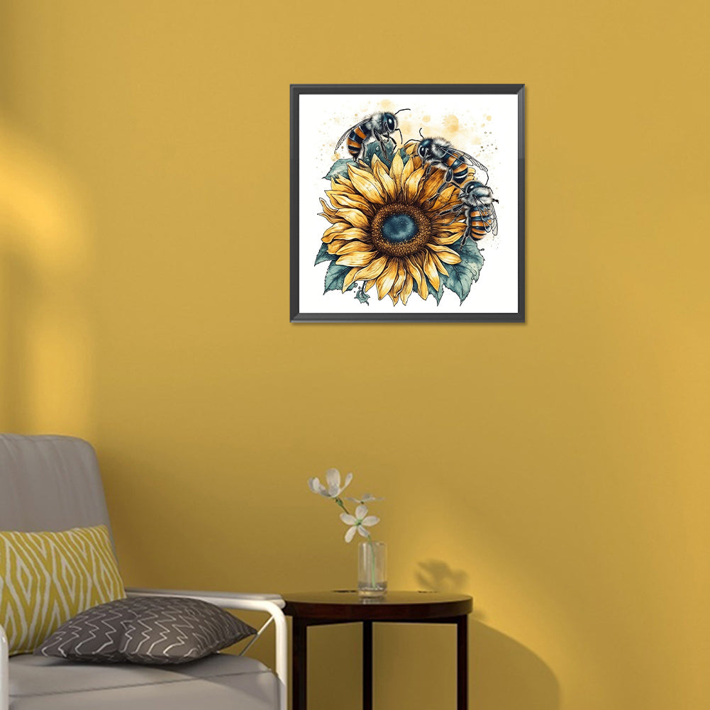 Bee Sunflower - Full Round Drill Diamond Painting 30*30CM