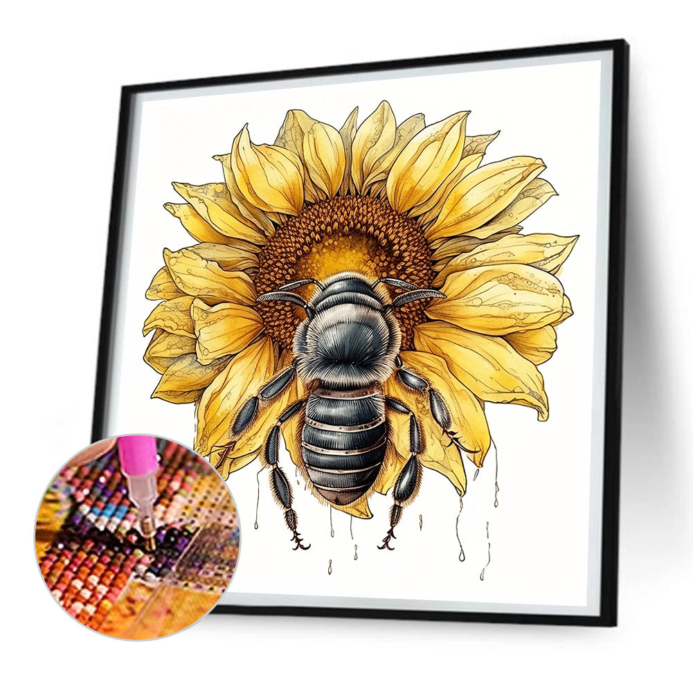 Bee Sunflower - Full Round Drill Diamond Painting 30*30CM