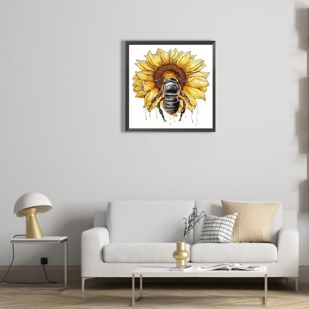 Bee Sunflower - Full Round Drill Diamond Painting 30*30CM