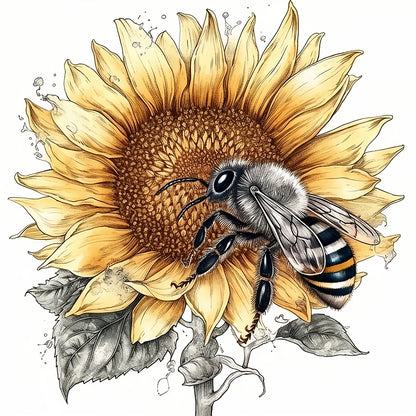 Bee Sunflower - Full Round Drill Diamond Painting 30*30CM