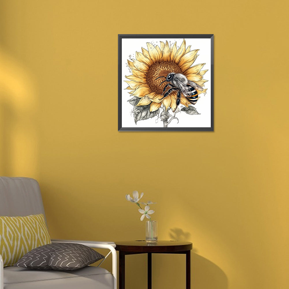 Bee Sunflower - Full Round Drill Diamond Painting 30*30CM