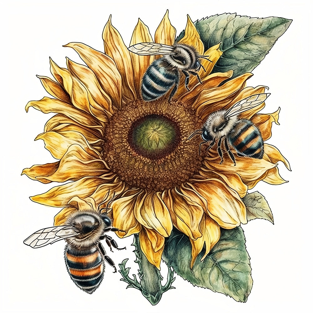 Bee Sunflower - Full Round Drill Diamond Painting 30*30CM