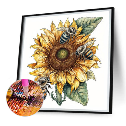 Bee Sunflower - Full Round Drill Diamond Painting 30*30CM