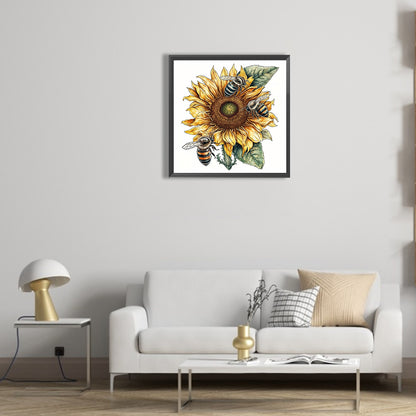 Bee Sunflower - Full Round Drill Diamond Painting 30*30CM