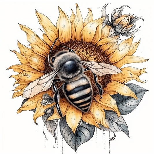 Bee Sunflower - Full Round Drill Diamond Painting 30*30CM