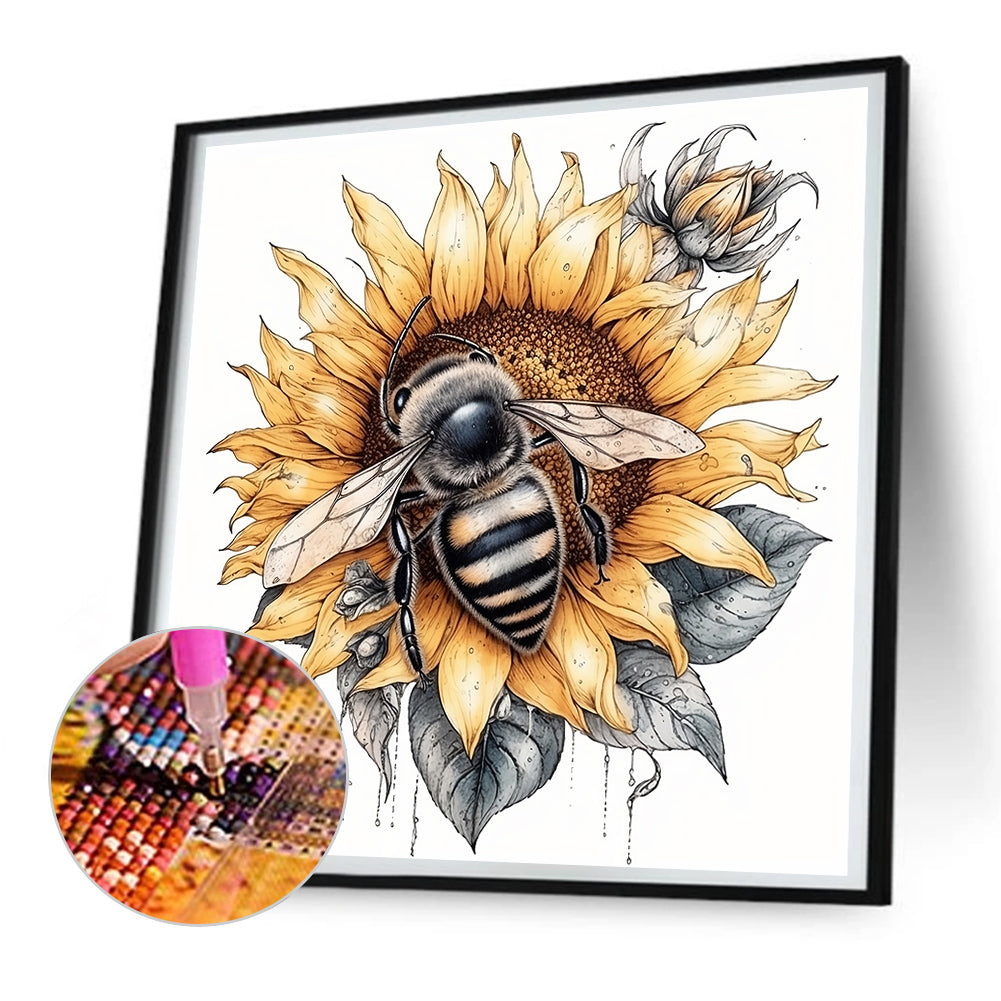 Bee Sunflower - Full Round Drill Diamond Painting 30*30CM