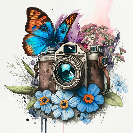 Camera And Butterfly - Full Round Drill Diamond Painting 30*30CM