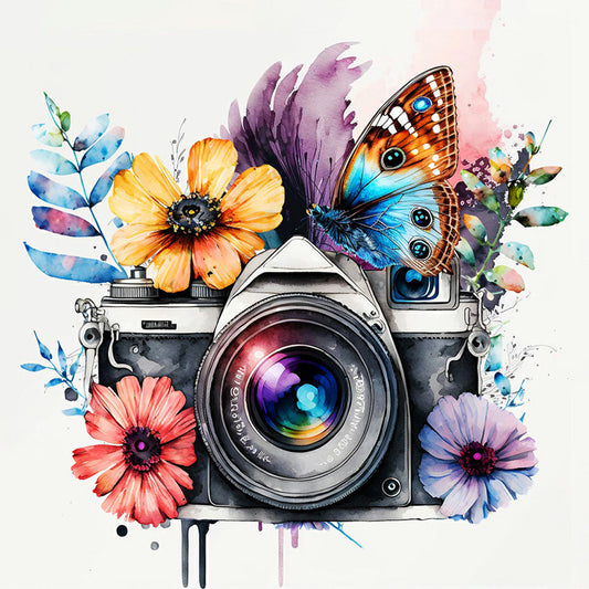 Camera And Butterfly - Full Round Drill Diamond Painting 30*30CM