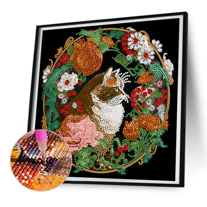 Rich Flower Cat - Special Shaped Drill Diamond Painting 30*30CM