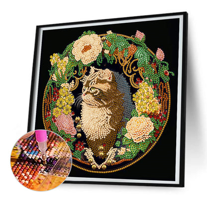 Rich Flower Cat - Special Shaped Drill Diamond Painting 30*30CM