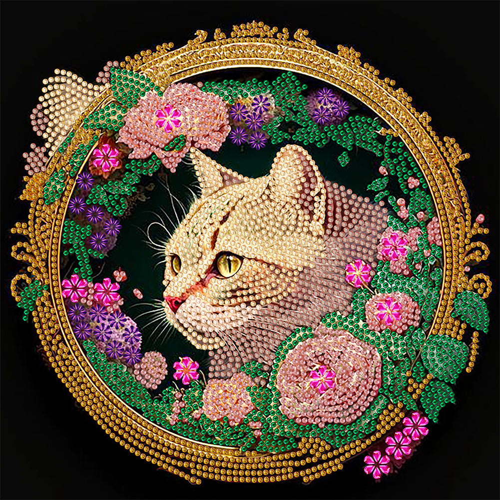 Rich Flower Cat - Special Shaped Drill Diamond Painting 30*30CM