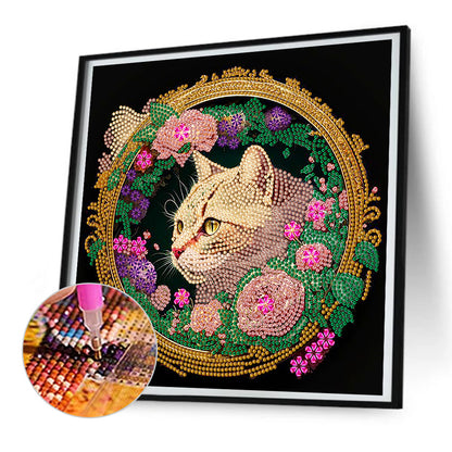 Rich Flower Cat - Special Shaped Drill Diamond Painting 30*30CM