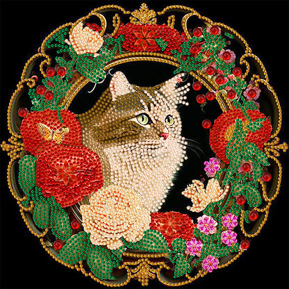 Rich Flower Cat - Special Shaped Drill Diamond Painting 30*30CM