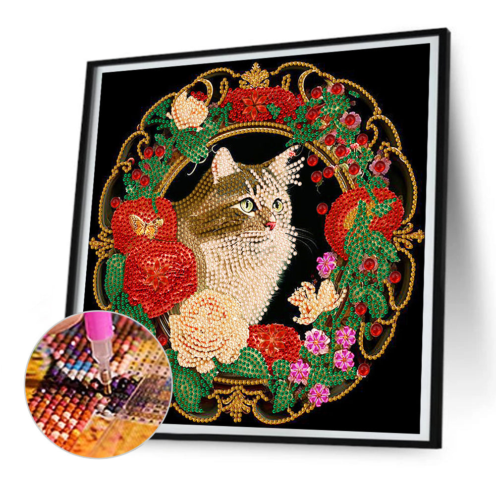 Rich Flower Cat - Special Shaped Drill Diamond Painting 30*30CM