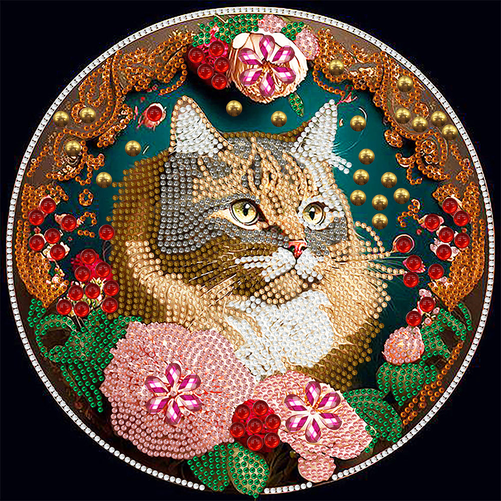 Rich Flower Cat - Special Shaped Drill Diamond Painting 30*30CM