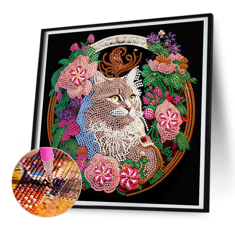 Rich Flower Cat - Special Shaped Drill Diamond Painting 30*30CM