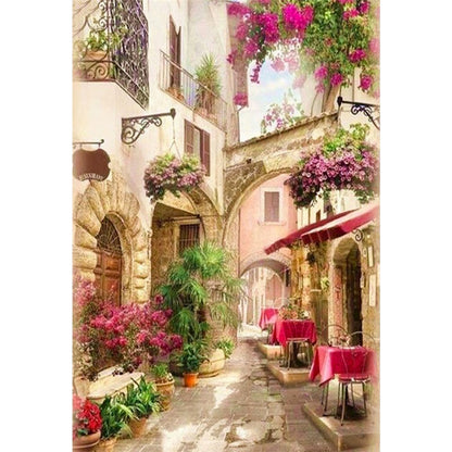 Scenic Cottage Street - Full Round Drill Diamond Painting 50*70CM