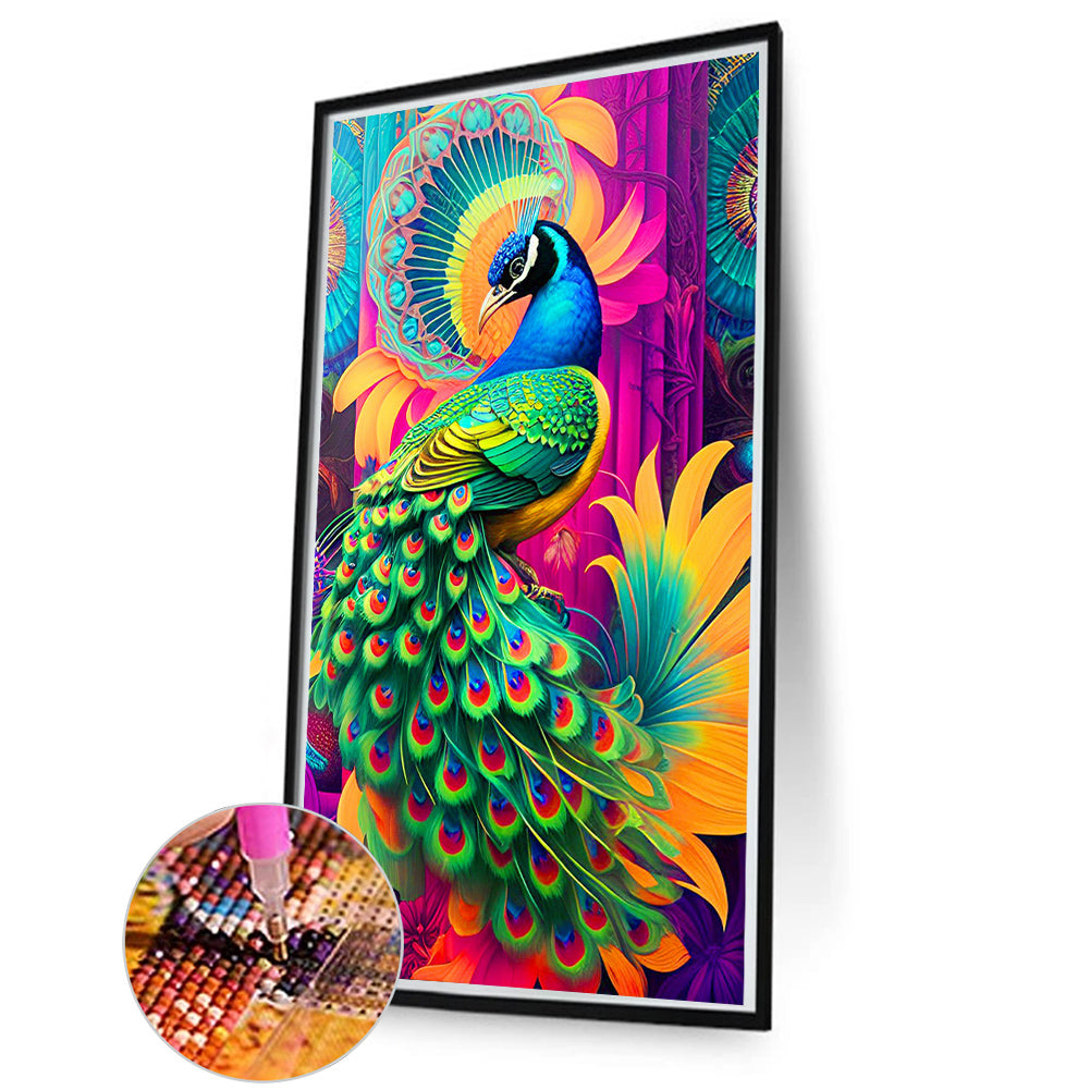 Colorful Peacock - Full Round Drill Diamond Painting 50*80CM