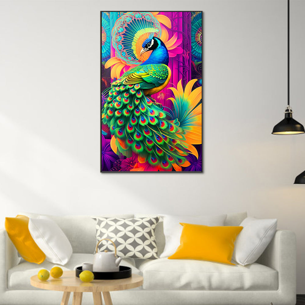 Colorful Peacock - Full Round Drill Diamond Painting 50*80CM