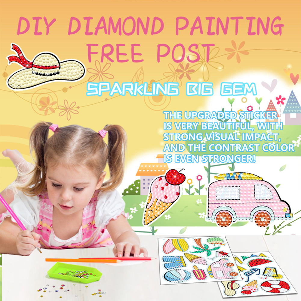 2pcs Gem Sticker Diamond Art 5D Paint by Numbers DIY for Kids Beginner Toys Kits