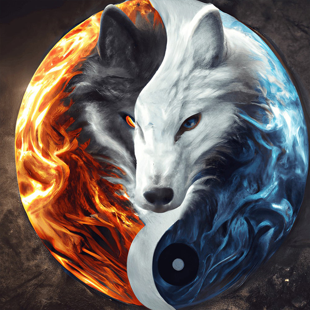 Yin Yang Symbol Two Wolves - Full Round Drill Diamond Painting 30*30CM