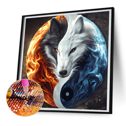 Yin Yang Symbol Two Wolves - Full Round Drill Diamond Painting 30*30CM