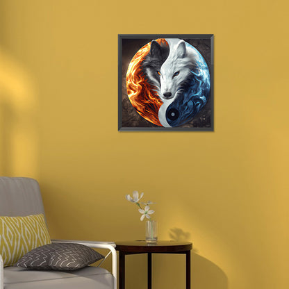Yin Yang Symbol Two Wolves - Full Round Drill Diamond Painting 30*30CM
