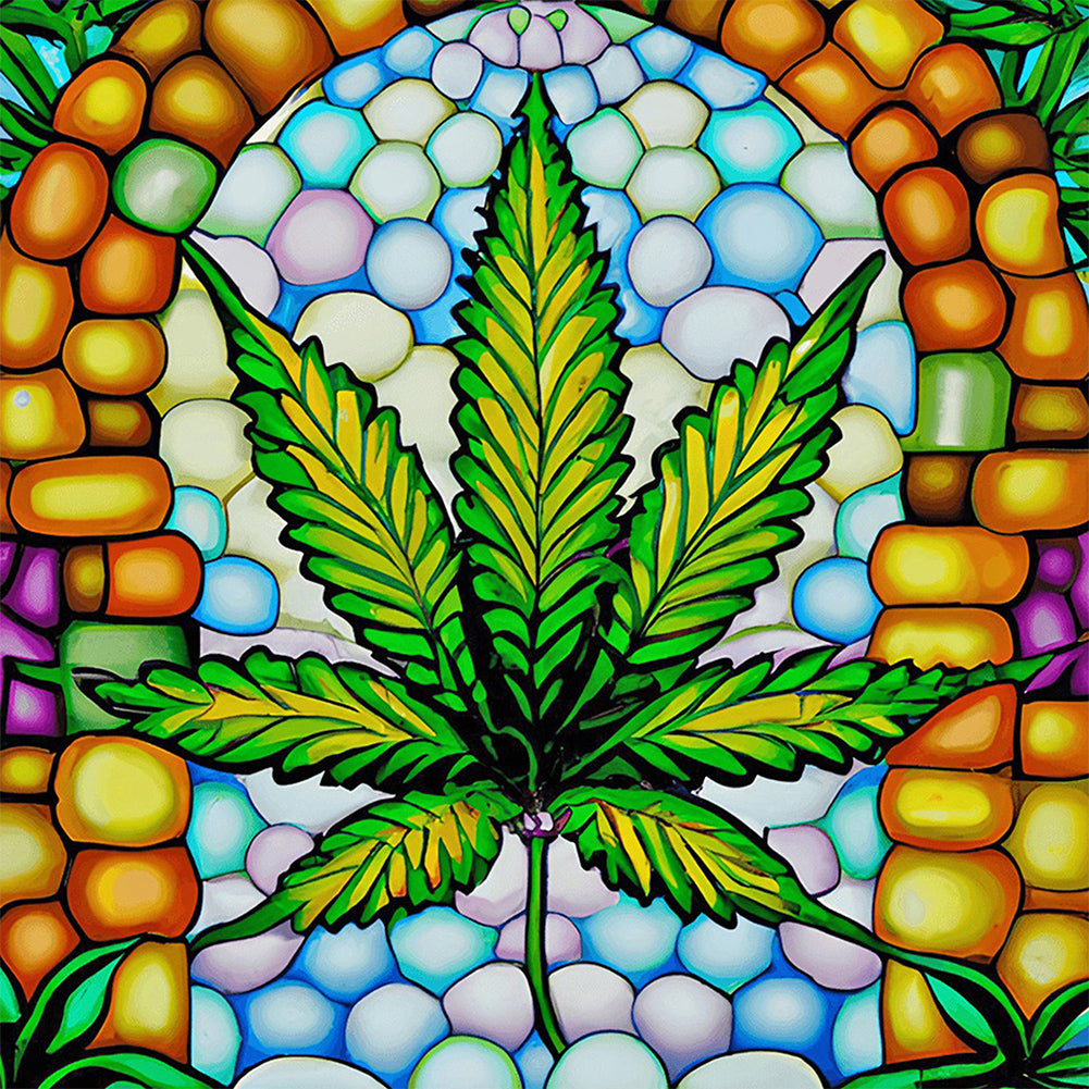 Stained Glass Art Marijuana - Full Round Drill Diamond Painting 40*40CM