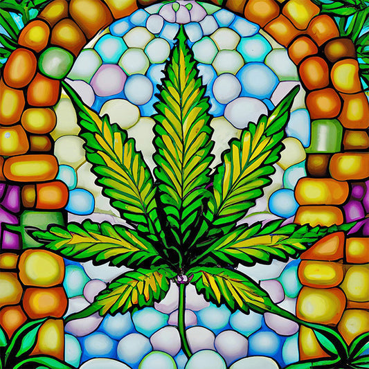 Stained Glass Art Marijuana - Full Round Drill Diamond Painting 40*40CM